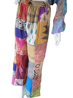 Patchwork Straight-Leg Pants - Multicolor